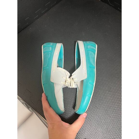 SWIMS Women’s Water Shoes Penny Loafer White Turquoise Rubber Mesh 37.5 US 6.5 - Picture 4 of 7